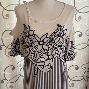 Floral Cutout Top with Stripes